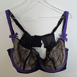 Cacique Trim Lace Demi Underwire Bra Womens Black and Purple Size 42DDD